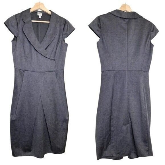 Giorgio Armani Collezioni Italy Wool Silk Blend Gray Cap Sleeve Dress Sz 8 $1049 - Picture 1 of 11